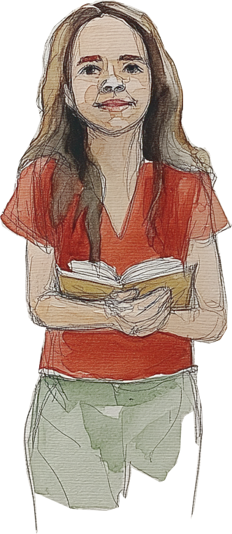 Anne hält glücklich das fertige Buch im Arm